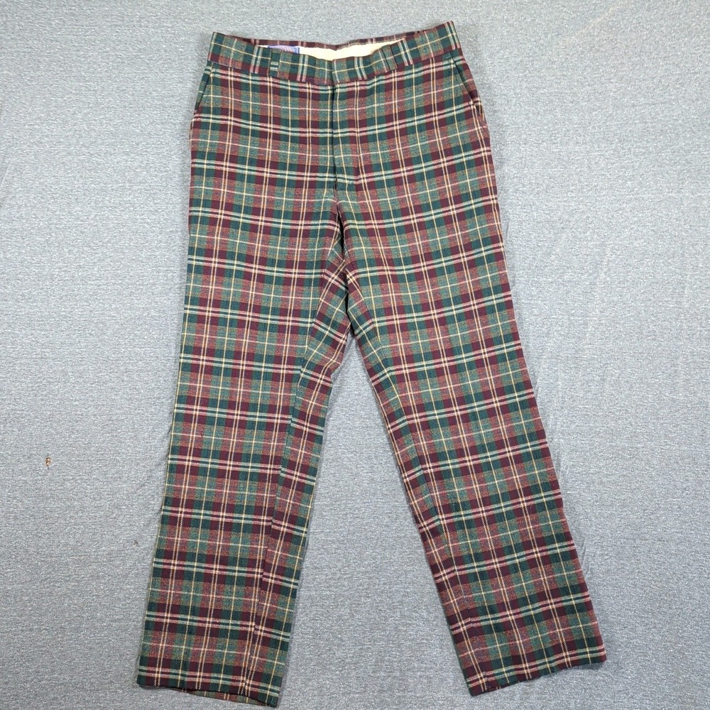 Vtg 70s Pendleton Wool Trouser Pants Green Blue Tartan Plaid Side‎ USA